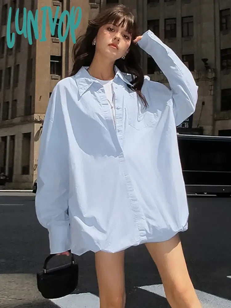 Lunivop Oversized Shirts Dress Women 2024 New Fashion Baggy Turn Collar Cover-up Femme Casual Loose Holiday Beach Dresses Womens