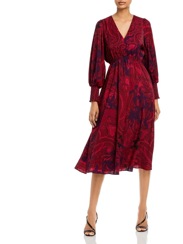 Cher Maureen Womens Printed Long Sleeves Midi Dress