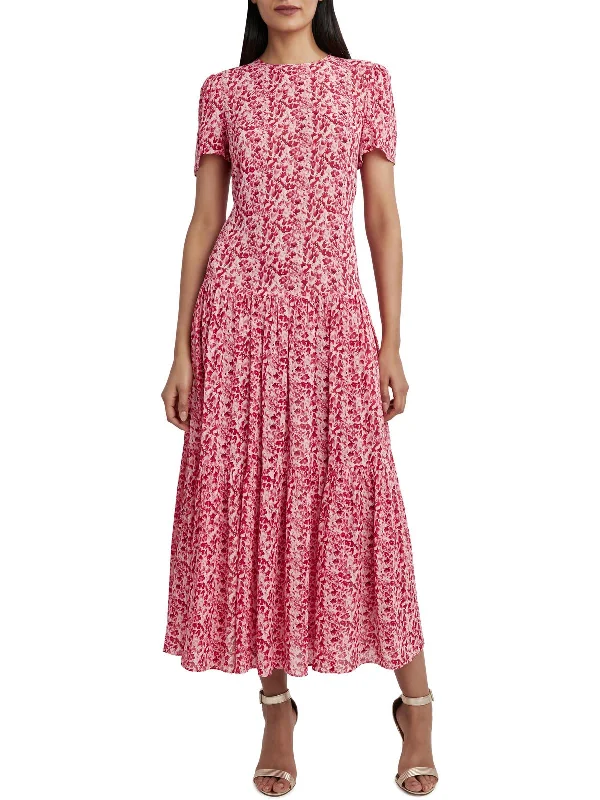 Womens Printed Drop Waist Midi Dress